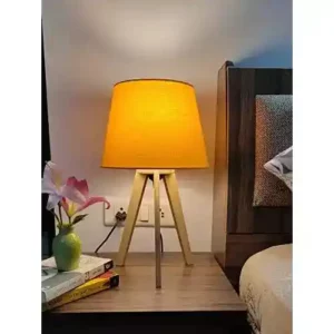 Crosscut Furniture Premium Wooden Bed Side LED Table Lamp in Natural Finish (Fresh Yellow)